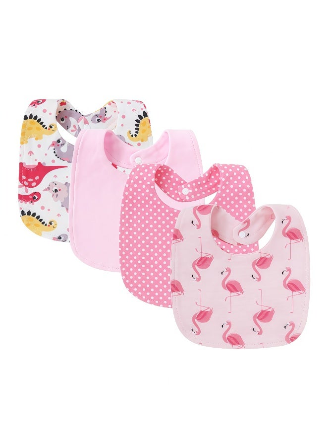 RooRound Baby Bibs 4 Pack - Soft & Absorbent 100% Cotton Adjustable Bibs for Newborn, Infant & Toddlers: Drooling, Teething, Feeding, Stain-Resistant A-Class Safe Neutral (Pink) - Image 1